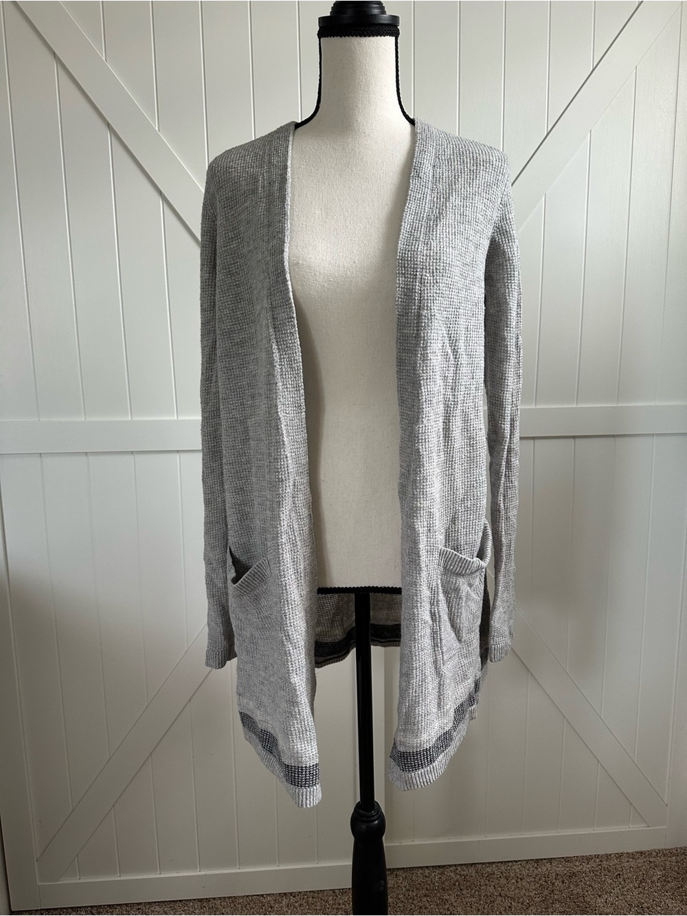 NYDJ Women’s Small Gray Open Front Long Cardigan Sweater Pockets